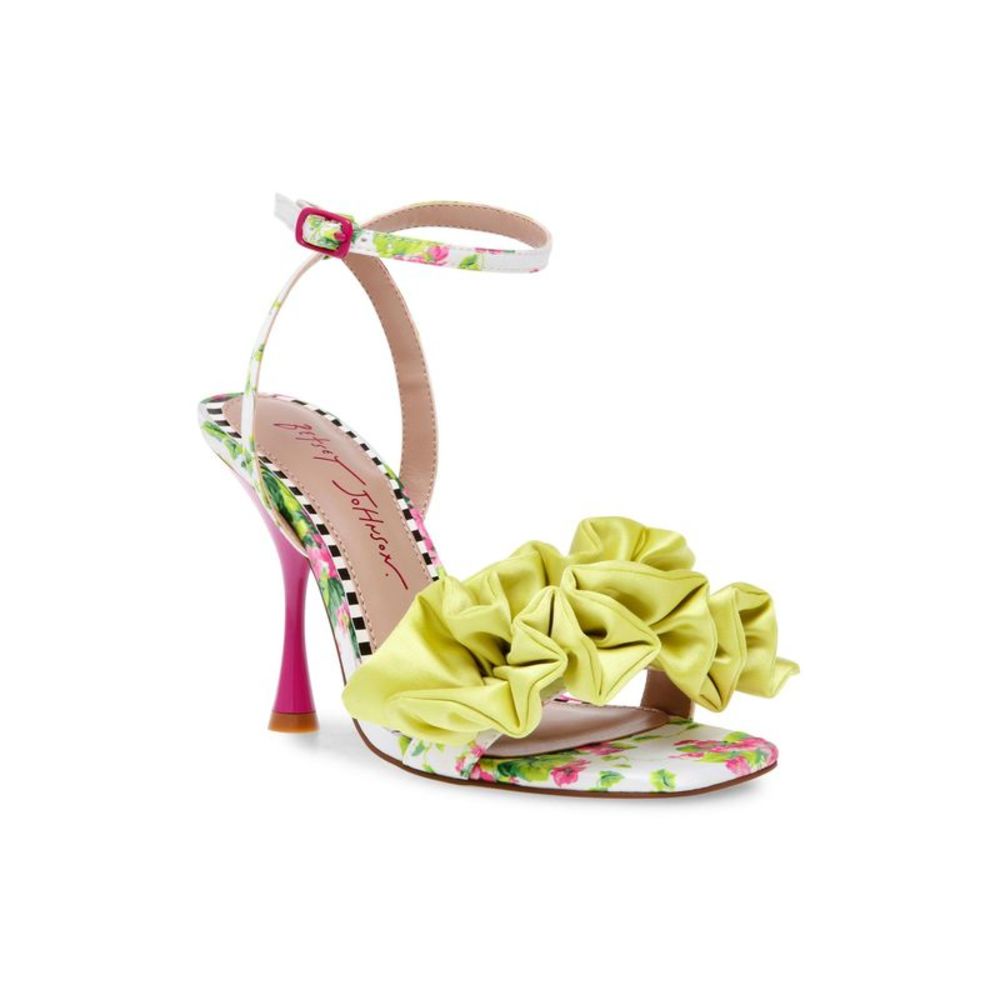 BETSEY JOHNSON Womens Green Mixed Media Elmira Toe Stiletto Heeled Sandal 5.5